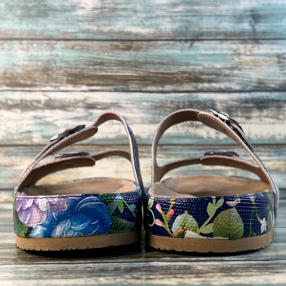 Comfortview The Maxi Footbed Slide Sandal Womens 9 Extra Wide Blue Floral Casual - Picture 6 of 11
